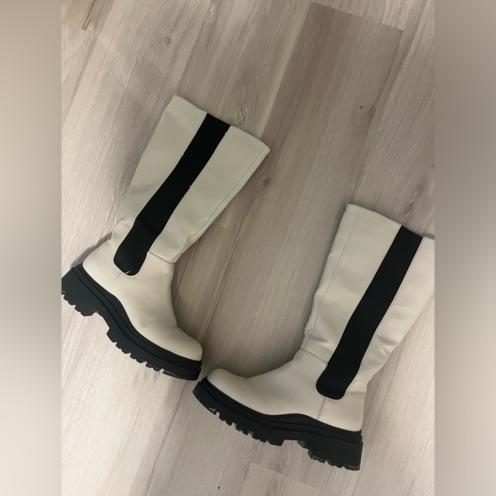 White leather boots